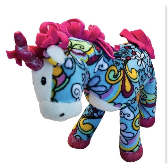 Fiesta 8” Plush Assorted paisley‎ flower print standing unicorn pink Stuffed Toy - Picture 1 of 7